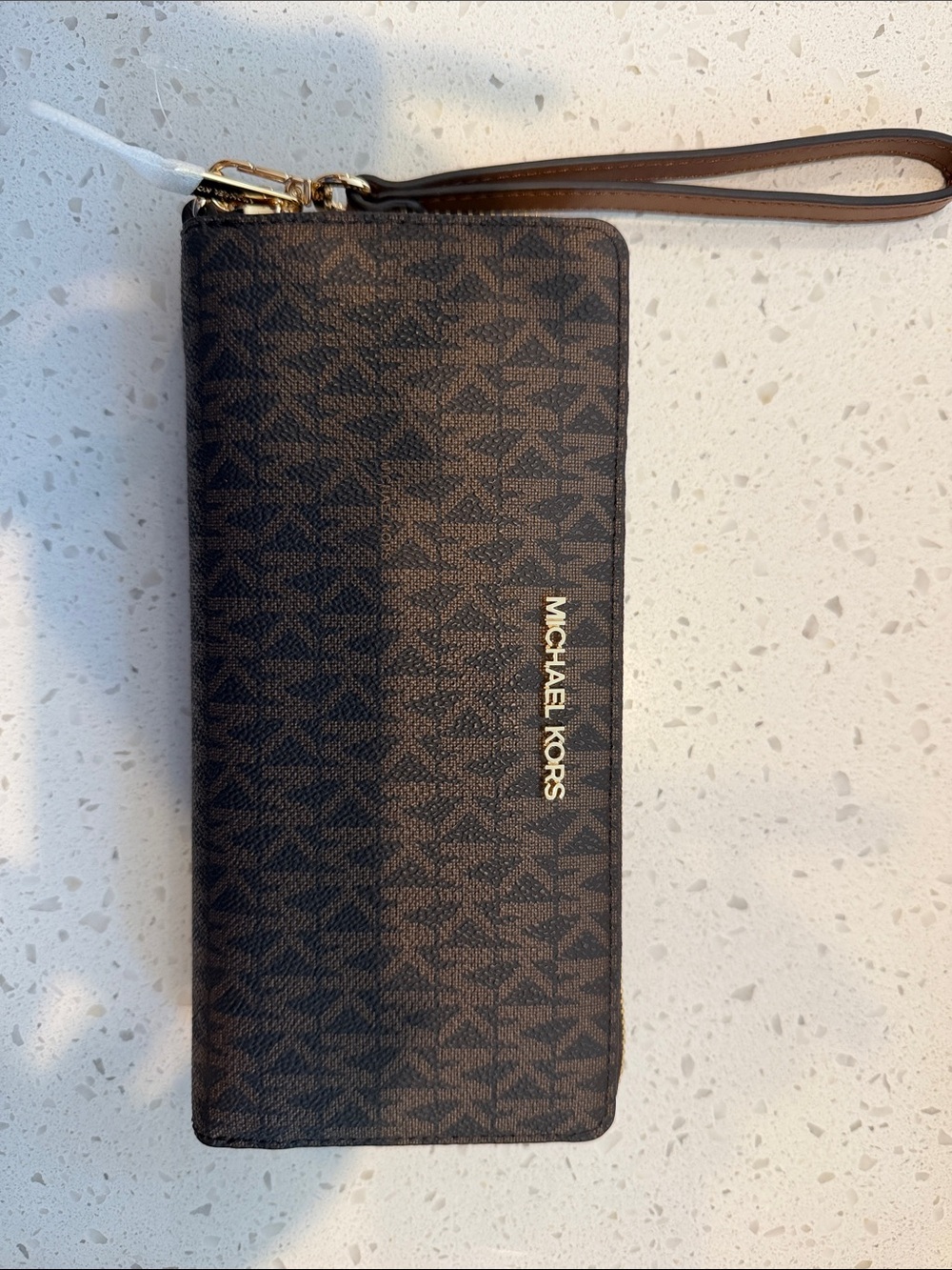 Michael Kors Brown and Gold Logo Zip Wristlet